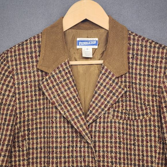 Vtg Pendleton Knockabouts Women Blazer 10 Wool Blend Tweed Faux Suede Collar USA - Picture 10 of 13